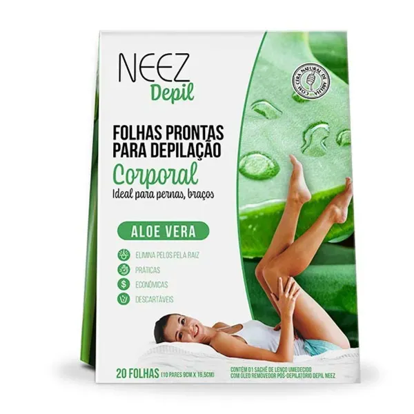 12407 - Folhas para Depilacao Corporal Aloe Vera com 20 Unidades Neez